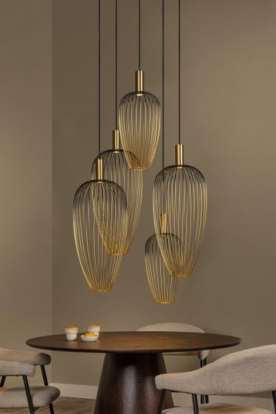 Lucide AURELIE - Pendant light - 5xGU10 (MR11) - Suitable for double-height spaces and high ceiling - Gold - Vibes